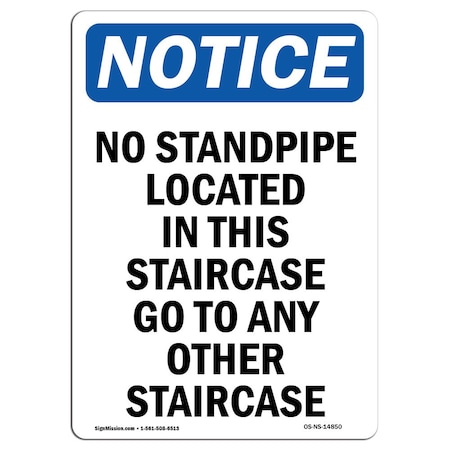 Signmission OSHA Notice, 5" Height, No Standpipe Located In This Staircase Sign, 5" X 3.5", Portrait OS-NS-D-35-V-14850